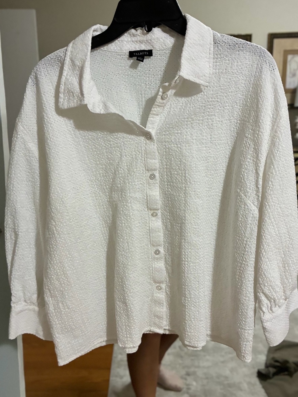 Talbots White Textured Button-Down Blouse